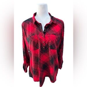 New York Laundry Red & Black Plaid Button front Shirt Women’s Large